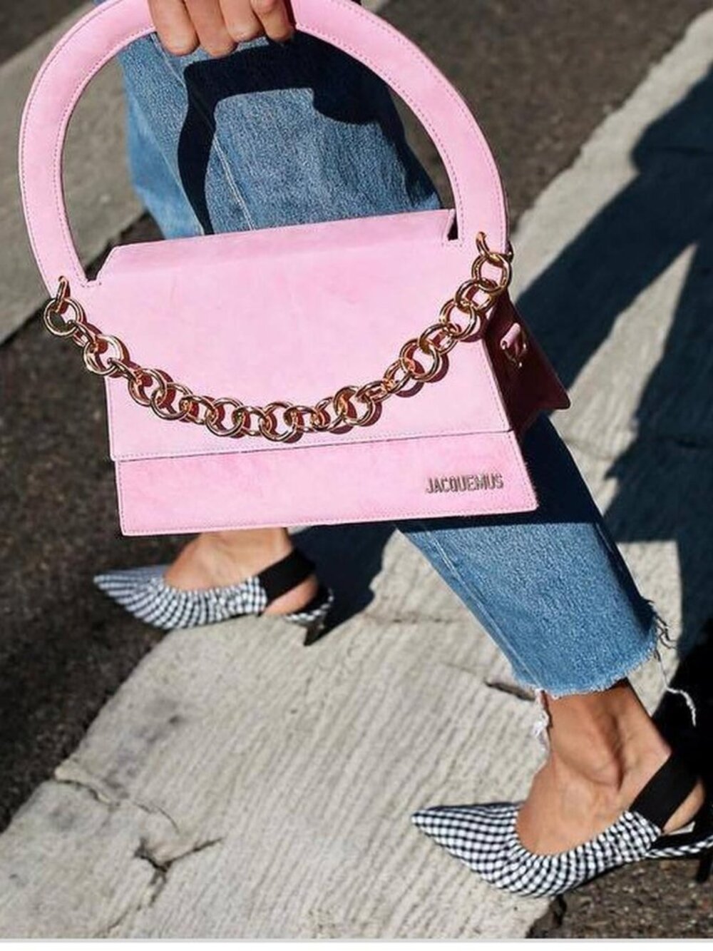 Jacquemus Le Sac Rond Pink Suede Circle Handle Shoulder Bag